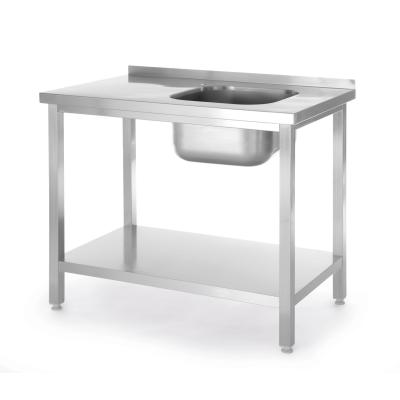 Dřezový stůl s policí, přišroubovaný, HENDI, Kitchen Line, Nerez stůl s dřrezem na pravé straně, 800x600x(H)850mm | 816998